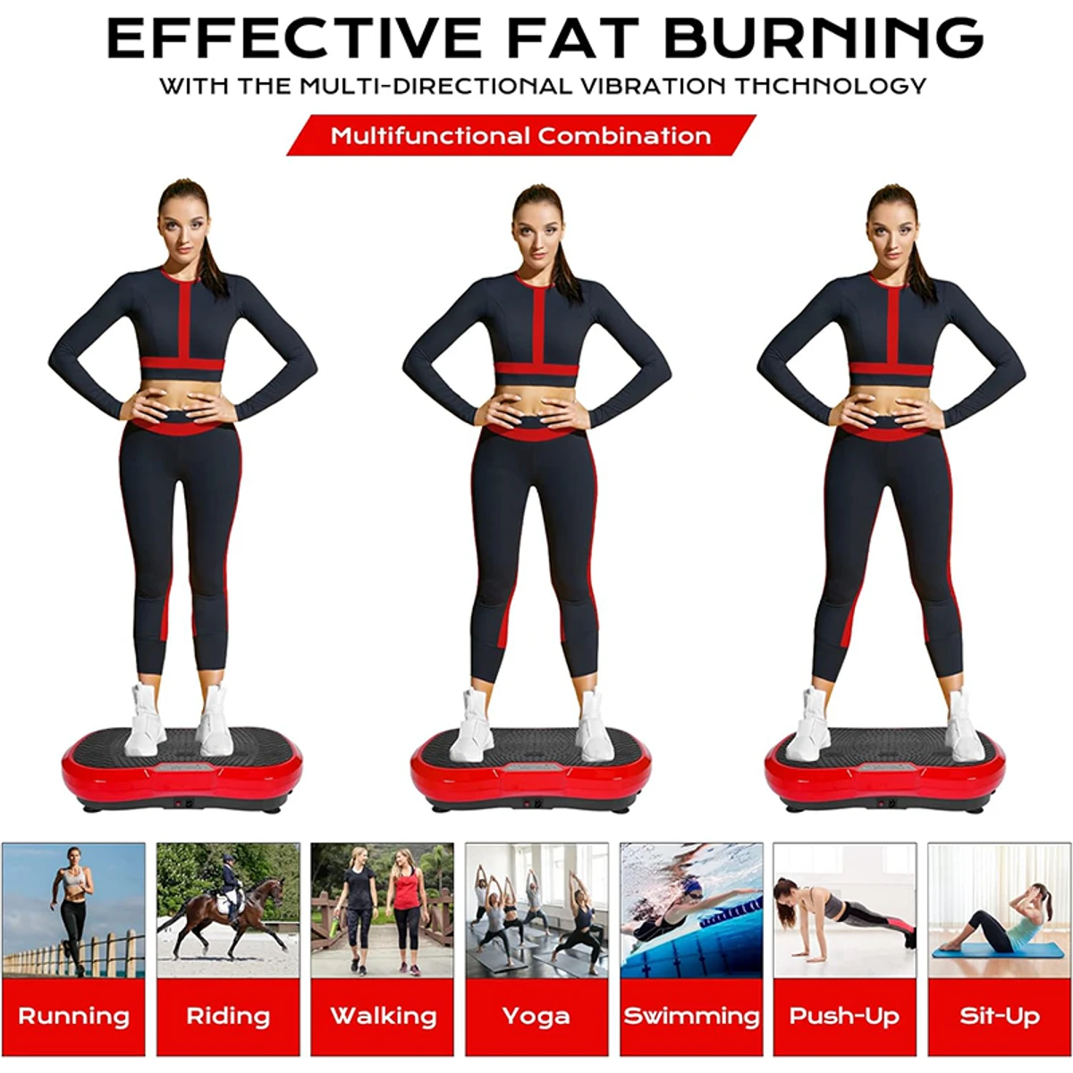 Body Slimming Vibration Plate Massager, Home & Gym Workout Machine for Muscle Toning, Calorie Burning, Massaging, Weight Loss, Pain Relief & Comes with 5 Program Mode with Remote, 2 Exercise Ban