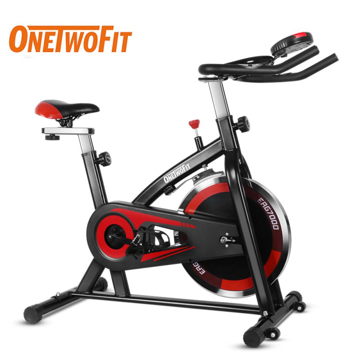 OneTwoFit Indoor Cycling Exercise Bike with Adjustable Handlebars & Seat, 16KG Flywheel Resistance