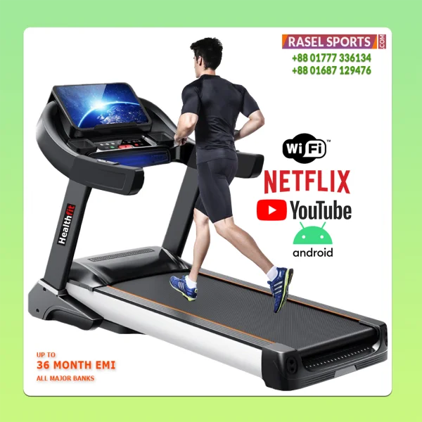 Healthfit 589S (AC Motor: 5.0 HP Peak) Semi Commercial Android Intelligent Foldable Motorized Treadmill